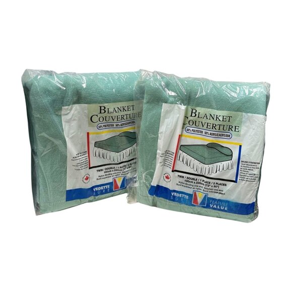 MCM Blankets Sea Green 72 x 90  Lot 2 New Sealed Canada Vintage 1970s Acrylic - Picture 1 of 10